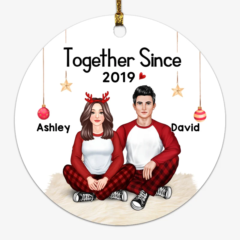 Couple Sitting Anniversary Gift Personalized Circle Ornament - Image 2