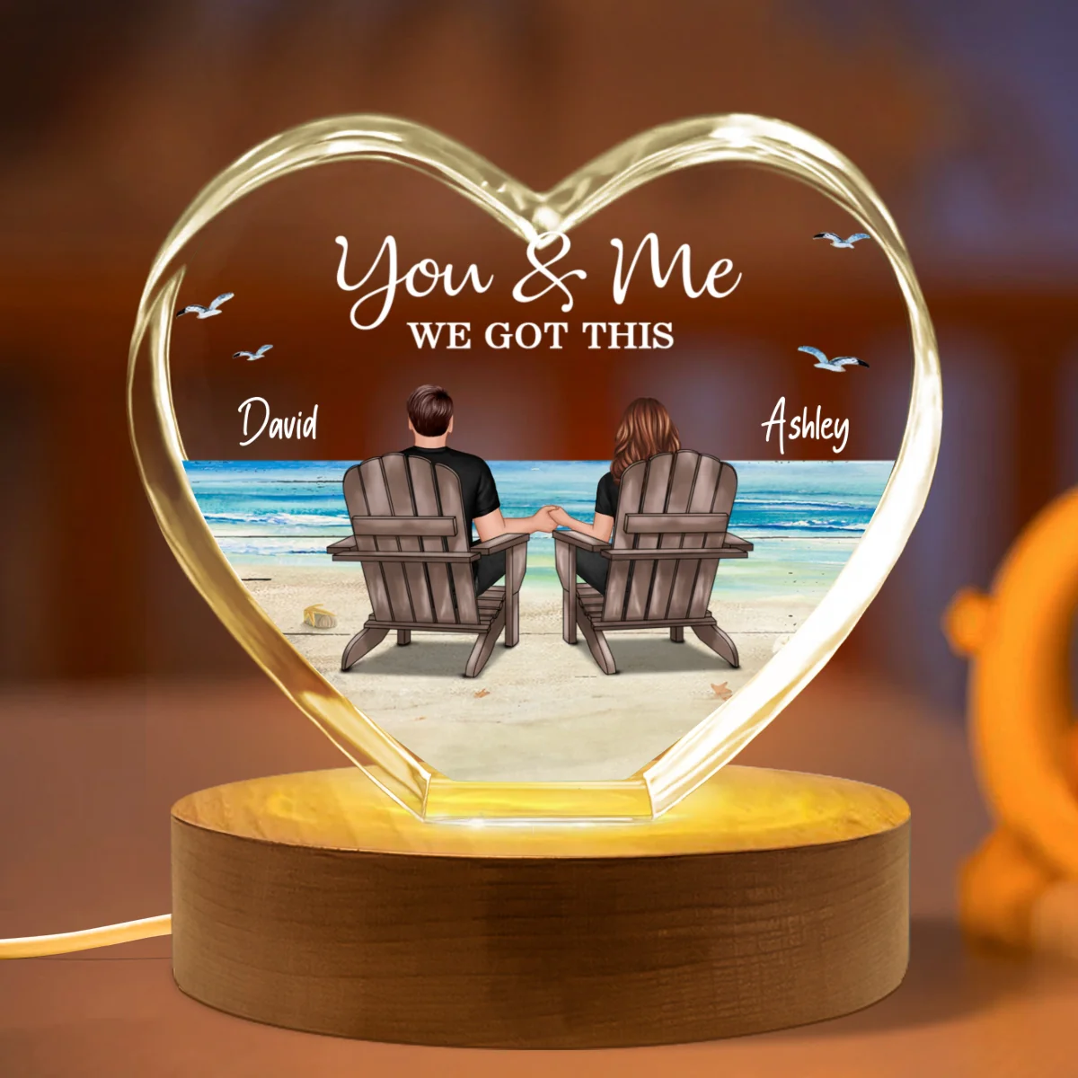 Couple Sitting At Beach Personalized Premium Crystal Heart LED, A Timeless Treasure Full of Emotion - Image 12