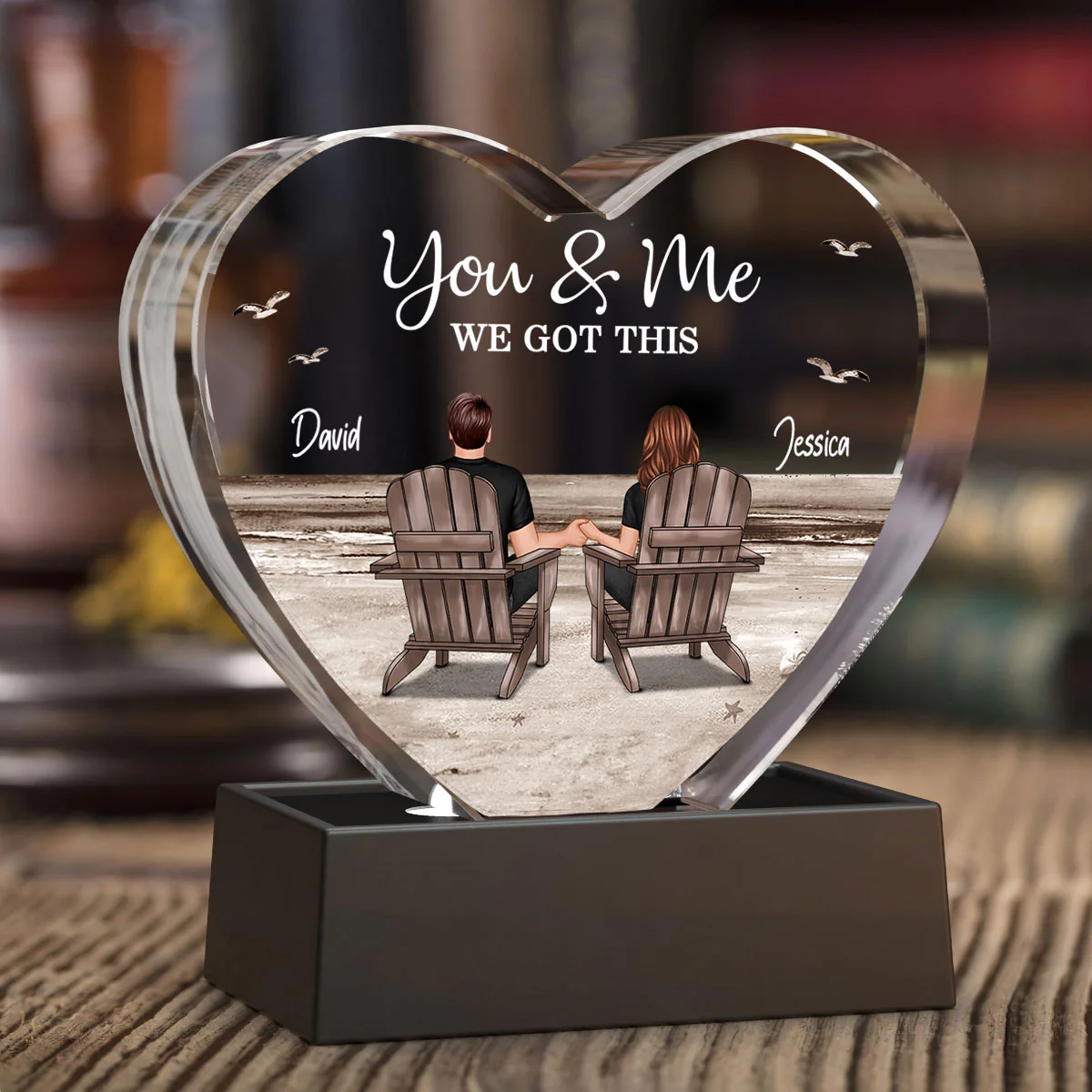 Couple Sitting At Beach Personalized Premium Crystal Heart LED, A Timeless Treasure Full of Emotion - Image 5
