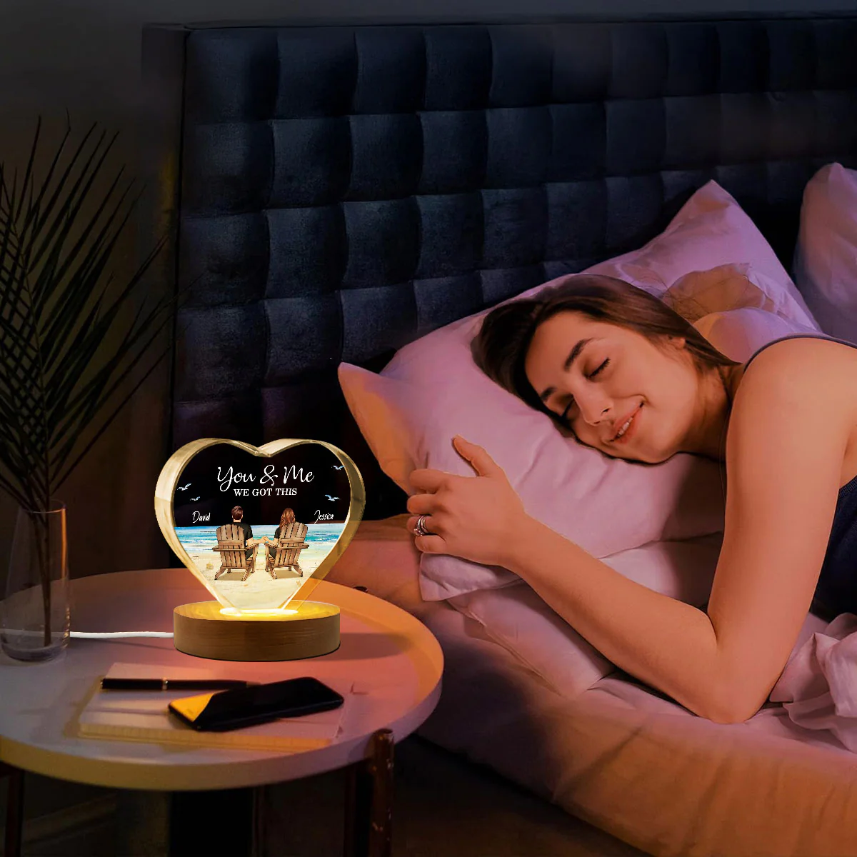 Couple Sitting At Beach Personalized Premium Crystal Heart LED, A Timeless Treasure Full of Emotion - Image 7