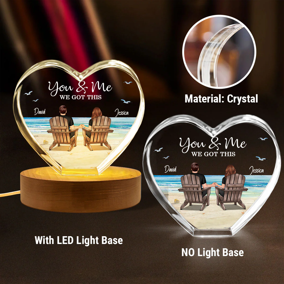 Couple Sitting At Beach Personalized Premium Crystal Heart LED, A Timeless Treasure Full of Emotion - Image 8
