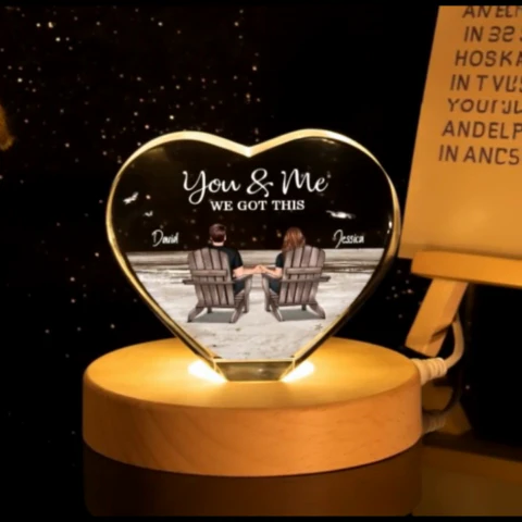 Couple Sitting At Beach Personalized Premium Crystal Heart LED, A Timeless Treasure Full of Emotion - Image 2