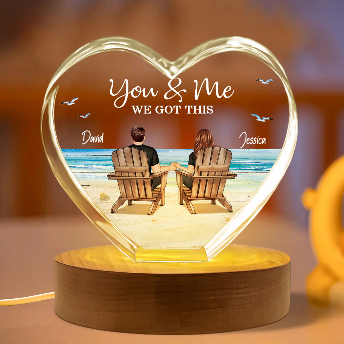 Couple Sitting At Beach Personalized Premium Crystal Heart LED, A Timeless Treasure Full of Emotion - Image 3