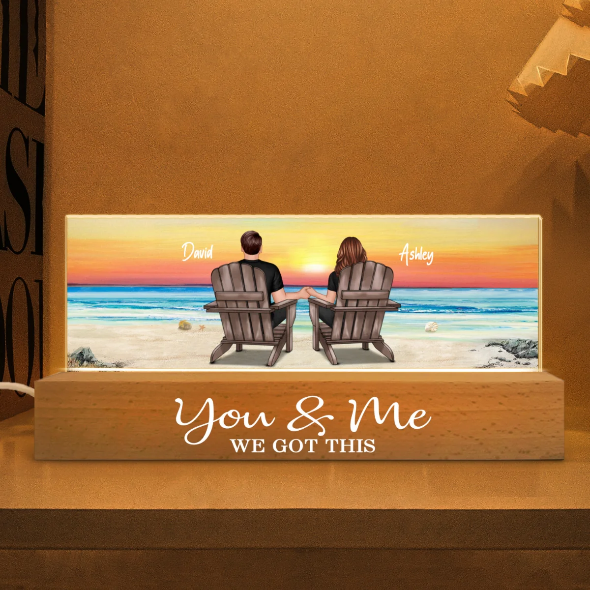 Couple Sitting At Beach Retro Personalized LED Night Light, Anniversary Gift For Couple, Gift For Husband, Wife, Dad, Mom - Image 6