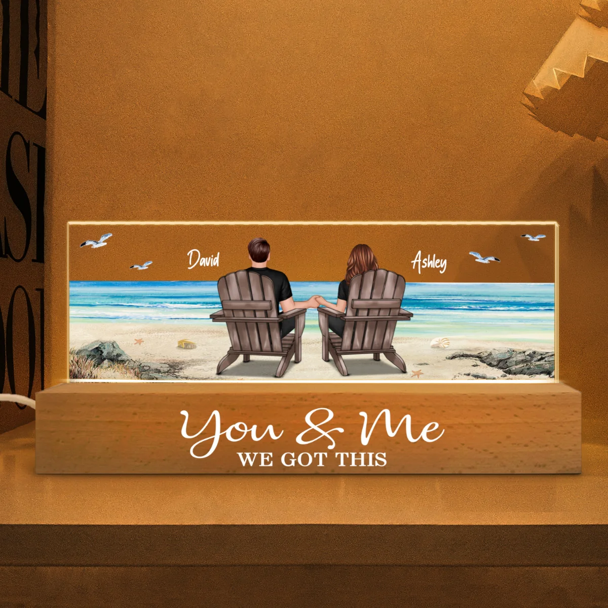 Couple Sitting At Beach Retro Personalized LED Night Light, Anniversary Gift For Couple, Gift For Husband, Wife, Dad, Mom - Image 6