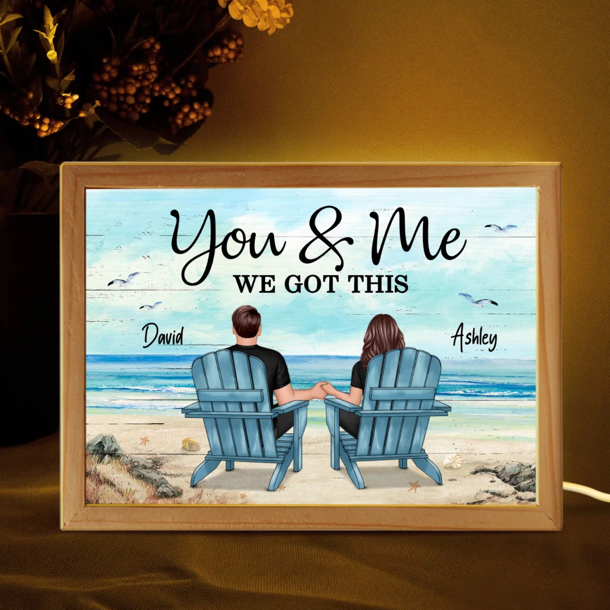 [EXCLUSIVE LIMITED EDITION] Couple Sitting At Beach Retro Personalized Luminous Frame Light Box, Anniversary Gift For Couple - Image 11