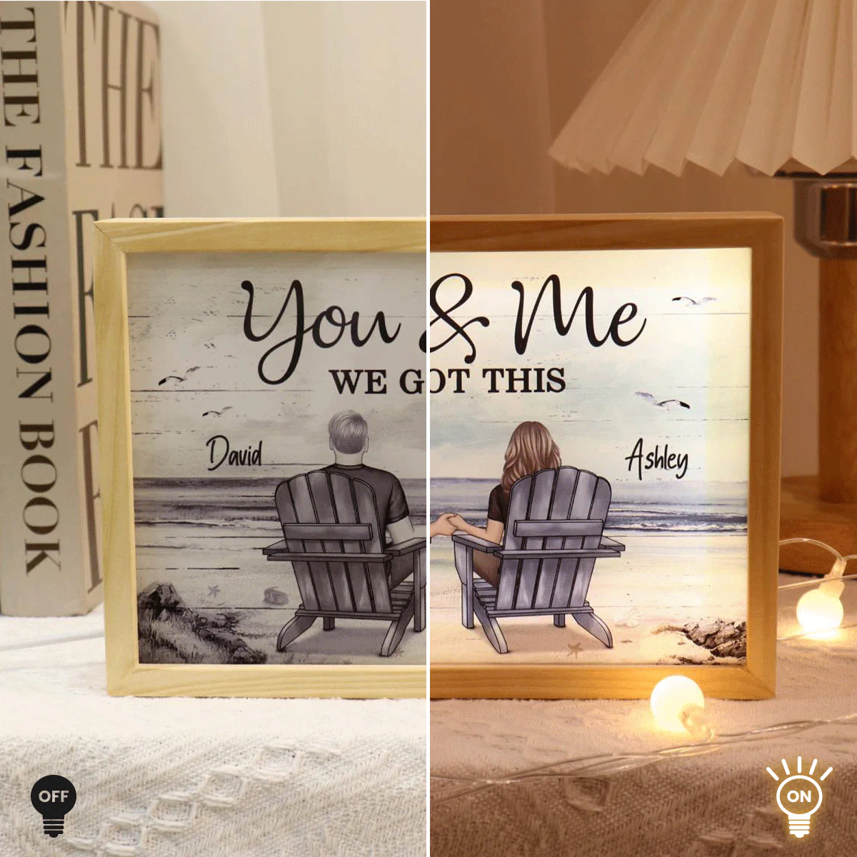 [EXCLUSIVE LIMITED EDITION] Couple Sitting At Beach Retro Personalized Luminous Frame Light Box, Anniversary Gift For Couple - Image 5
