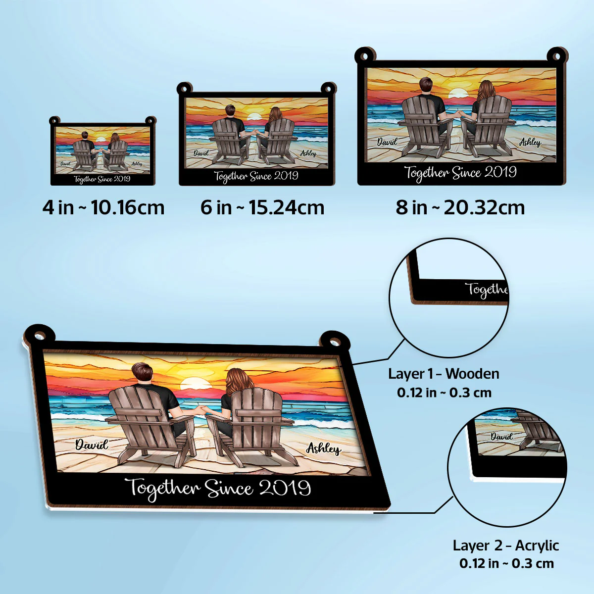 Couple Sitting Back View At Beach Landscape Stained Glass Personalized Suncatcher - Image 8