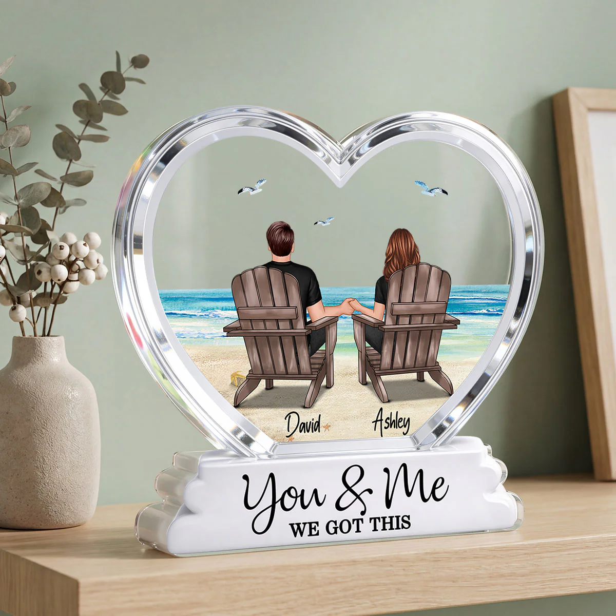 Couple Sitting Back View Beach Landscape 2D Flat - Personalized Acrylic Block Plaque - Anniversary, Birthday Gift For Him, Gift For Her - Image 8