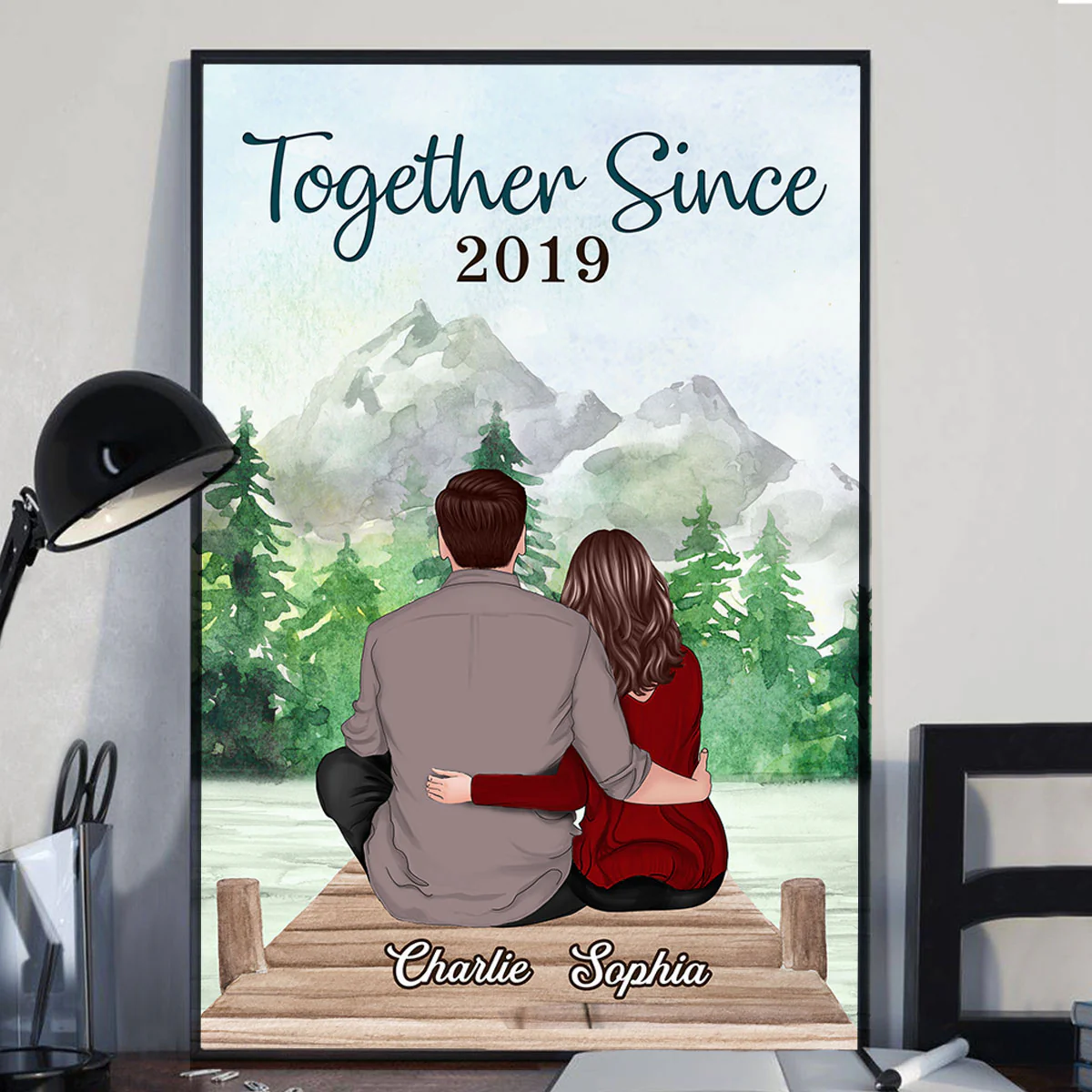 Couple Sitting Back View Forest Personalized Vertical Poster - Image 3