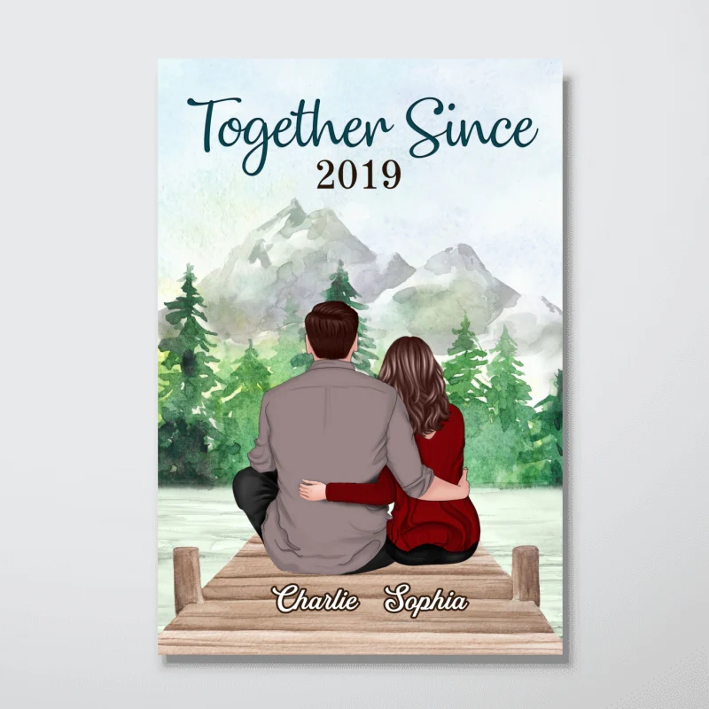 Couple Sitting Back View Forest Personalized Vertical Poster - Image 4