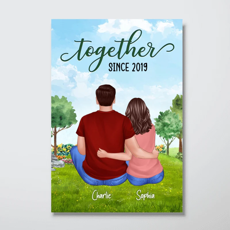 Couple Sitting Back View In The Park Personalized Vertical Poster - Image 4