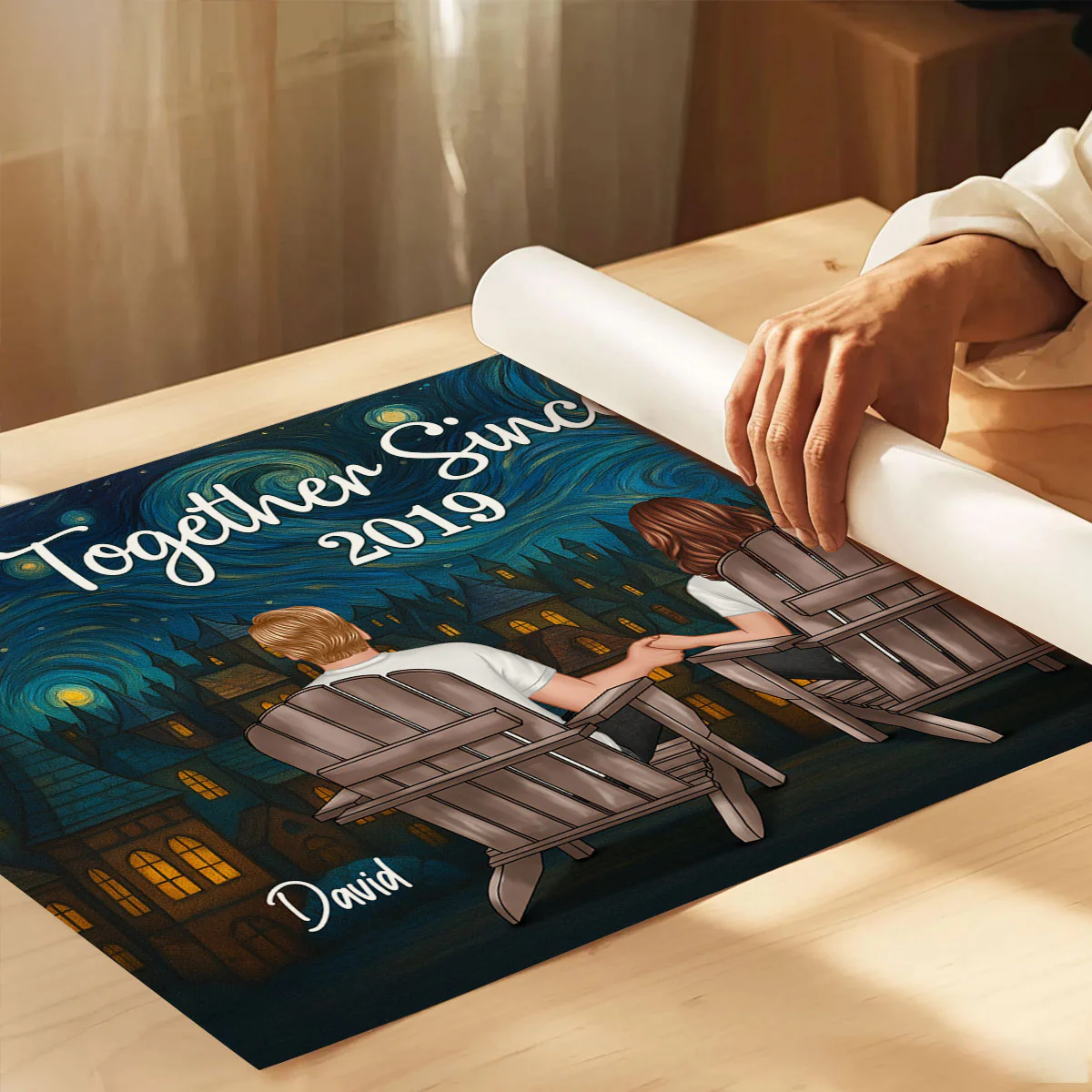 Couple Sitting Back View Night Sky Art Personalized Poster - Image 8