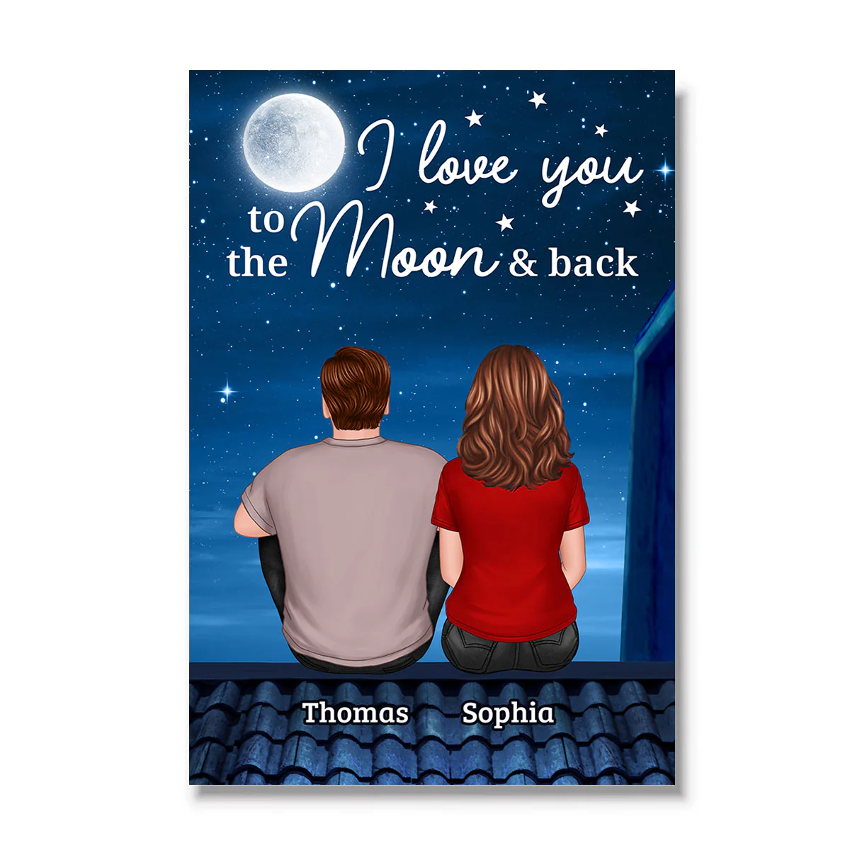 Couple Sitting Back View On The Roof Personalized Vertical Poster
