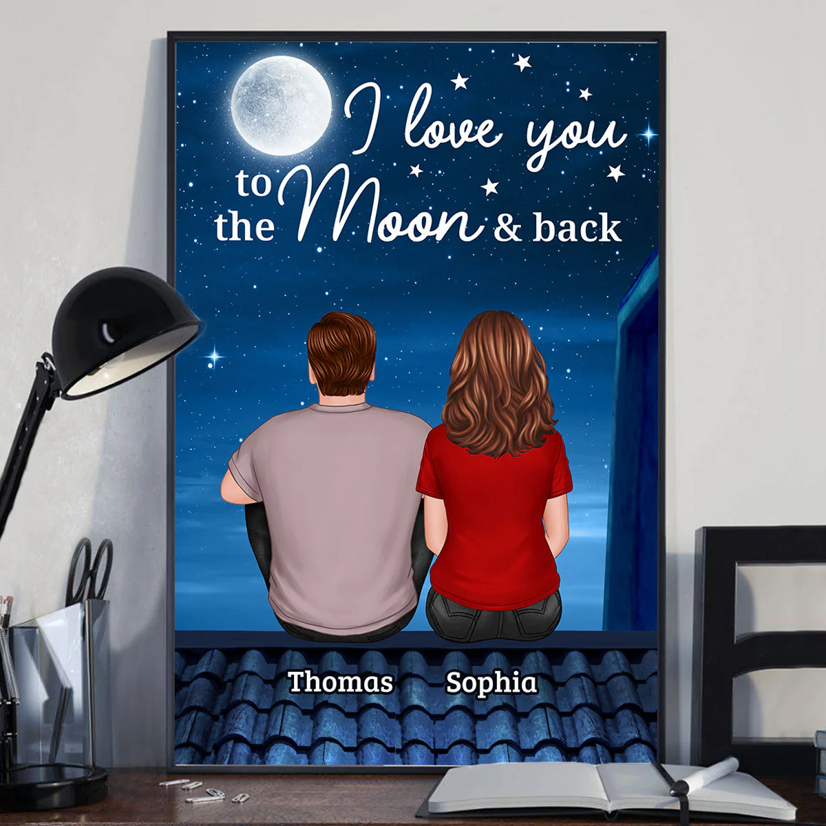 Couple Sitting Back View On The Roof Personalized Vertical Poster - Image 2