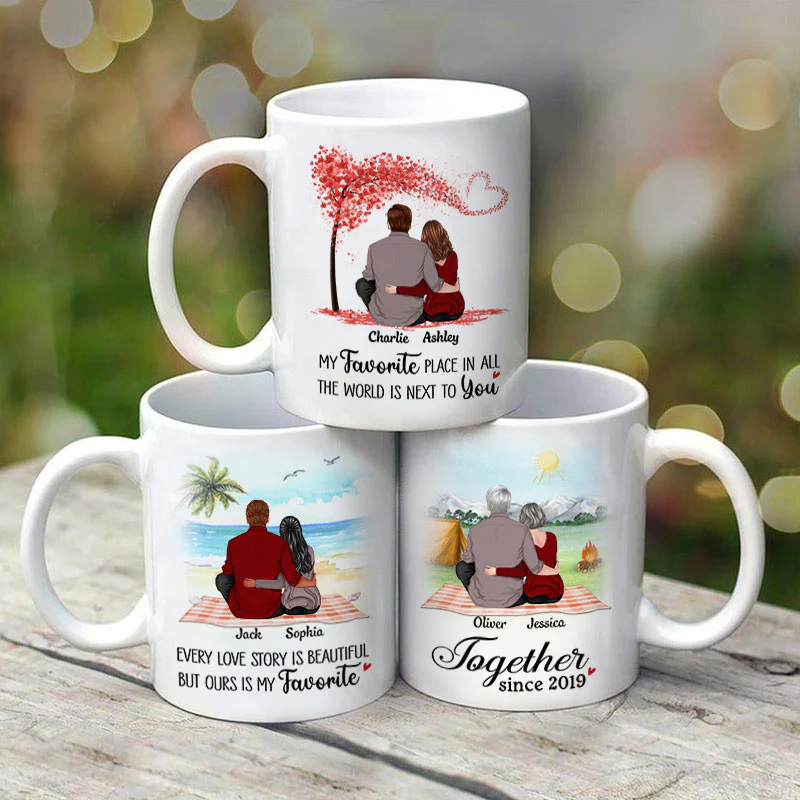 Couple Sitting Back View Personalized Mug - Valentine‘s Day Gift - Anniversary Gift For Him - Gift For Her - Image 2