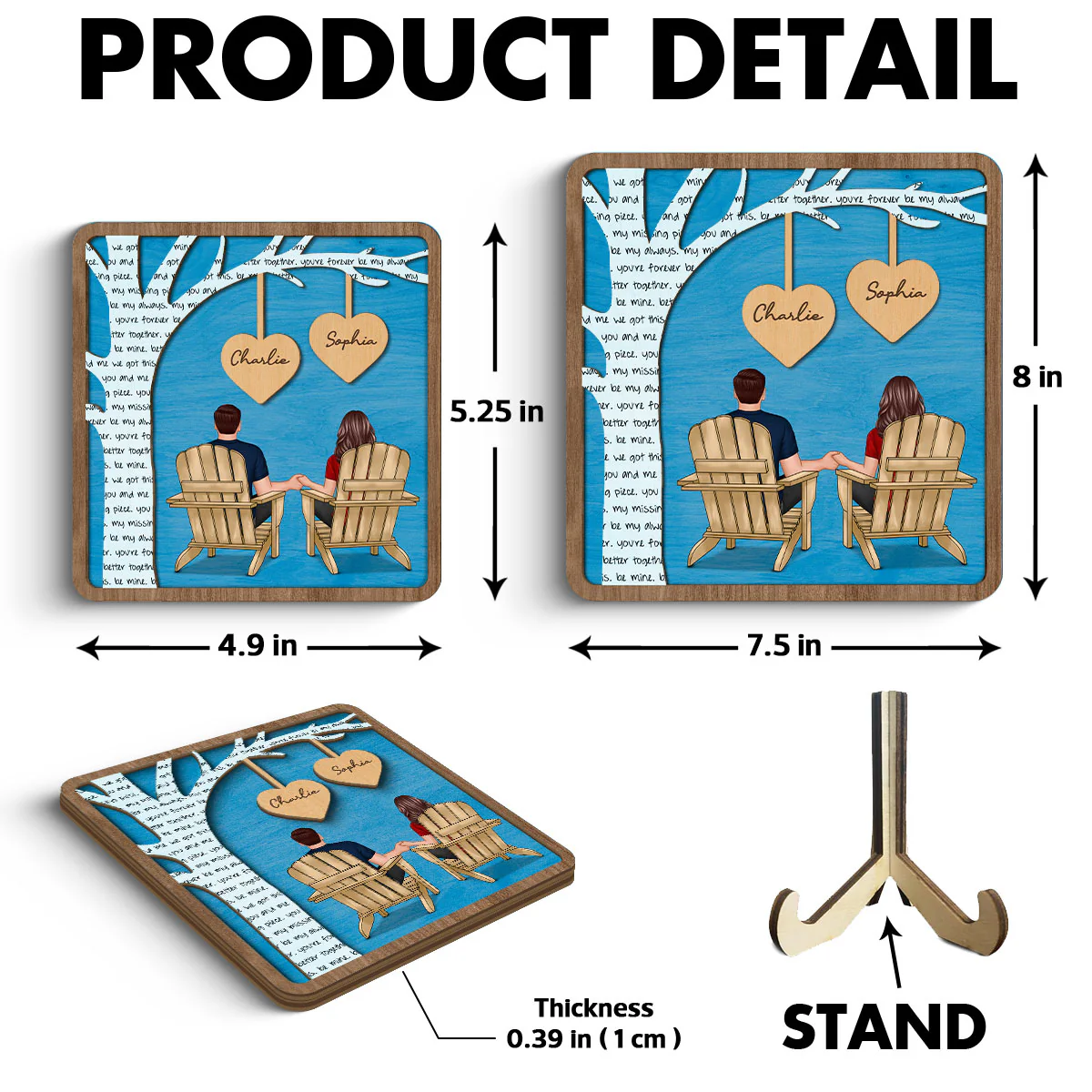 Couple Sitting Back View Under Text Tree Personalized 2-layer Wooden Plaque, Gift For Him, For Her - Image 6