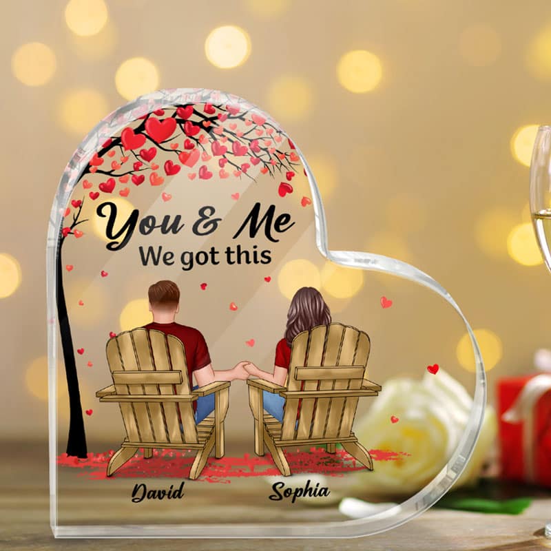 Couple Sitting Back View Under Tree Personalized Heart Plaque - Image 3