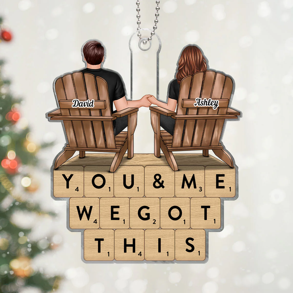 Couple Sitting Back View Words Puzzle Personalized Acrylic Ornament, Christmas Gift for Him for Her - Image 5