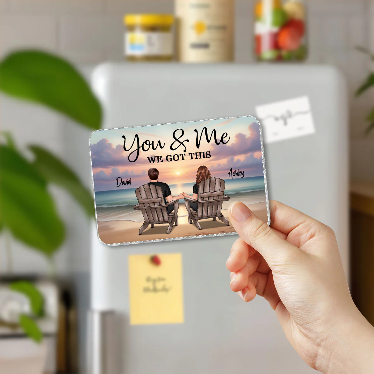 Couple Sitting Beach Landscape Personalized Acrylic Fridge Magnet, Heartfelt Gift For Couple, For Him, For Her, Boyfriend, Girlfriend, Husband, Wife - Image 3