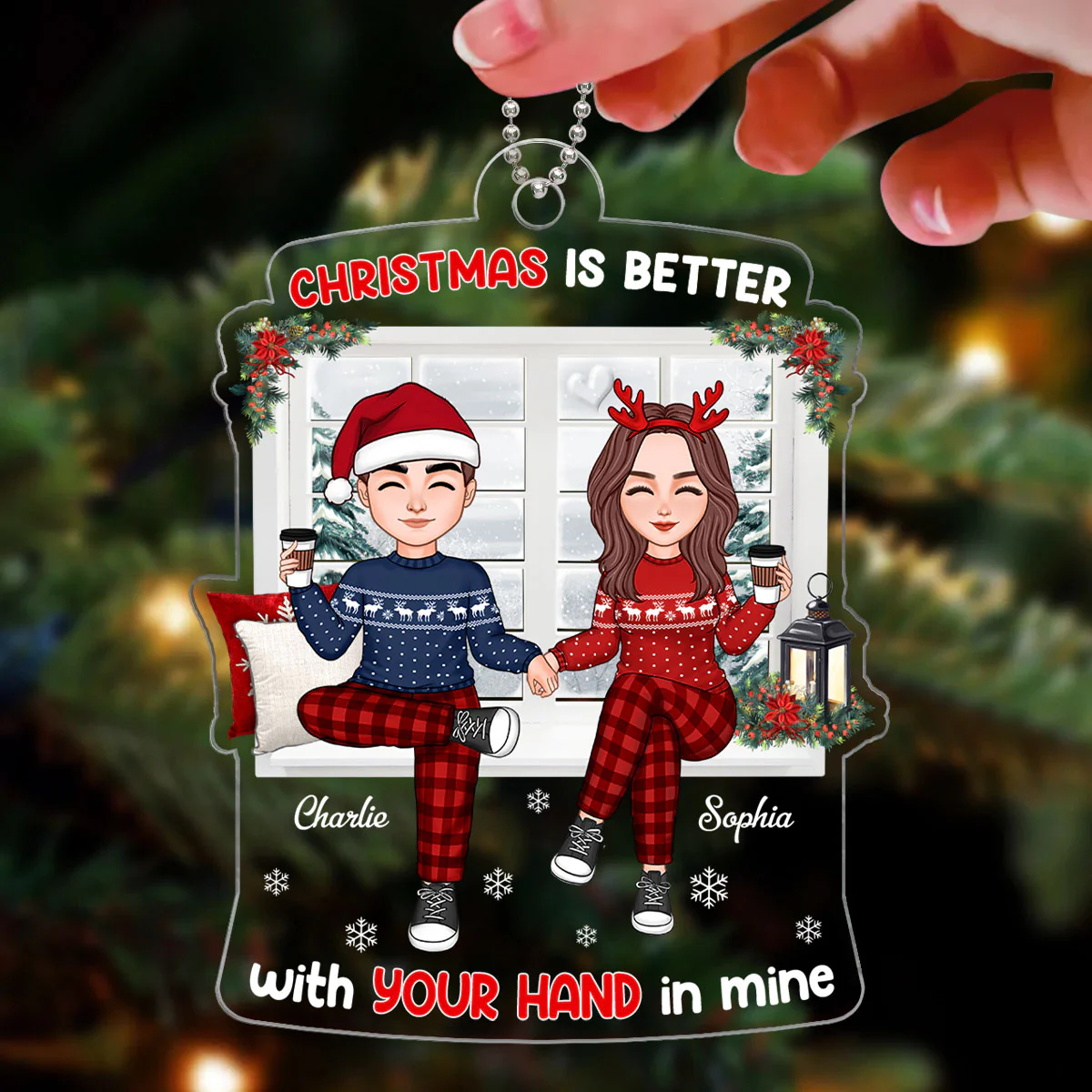Couple Sitting By The Window Personalized Acrylic Ornament - Image 3