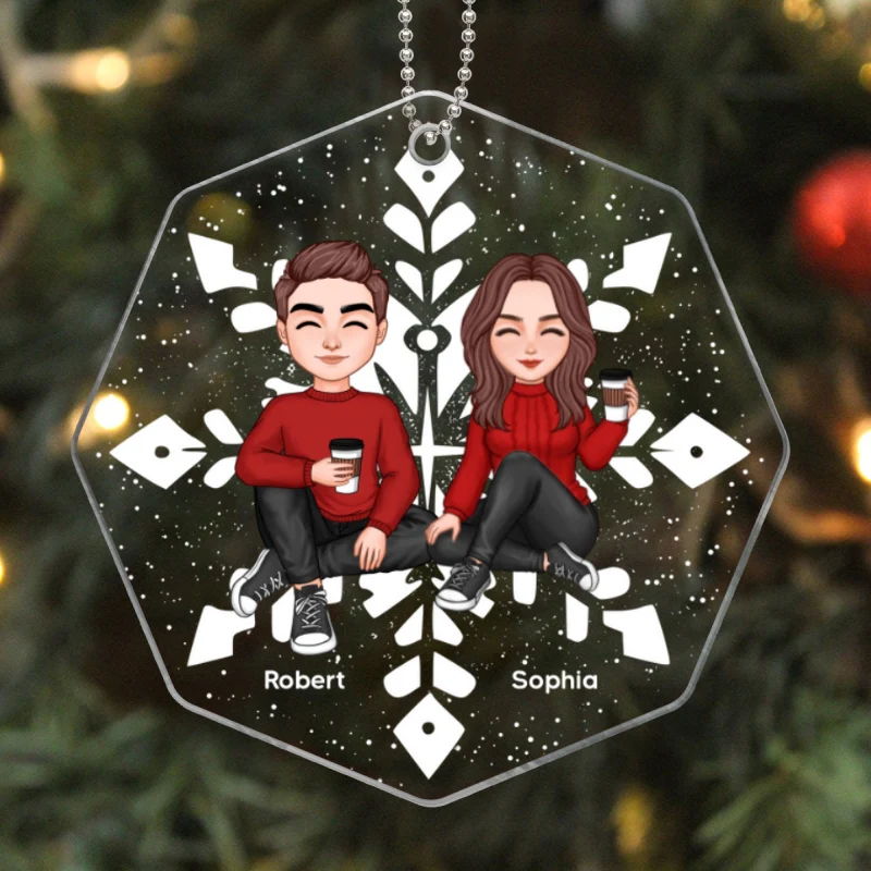 Couple Sitting Christmas Snowflake Shaped Personalized Acrylic Ornament - Image 5