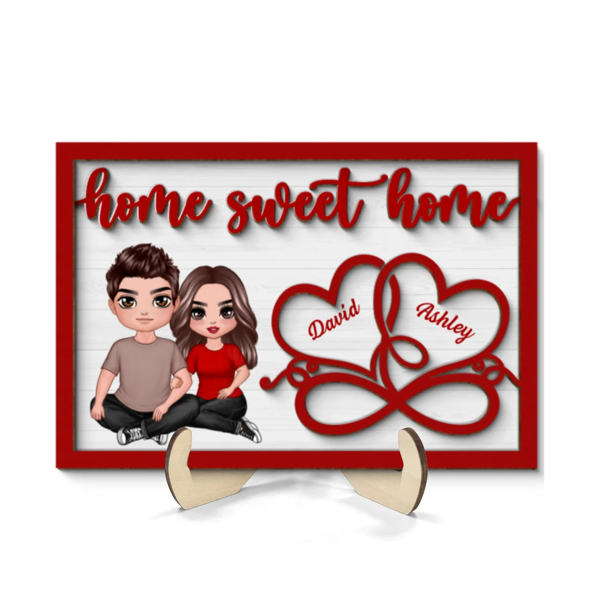 Couple Sitting Embracing Home Sweet Home Valentine‘s Day Gift For Him For Her Personalized 2-Layer Wooden Plaque - Image 8