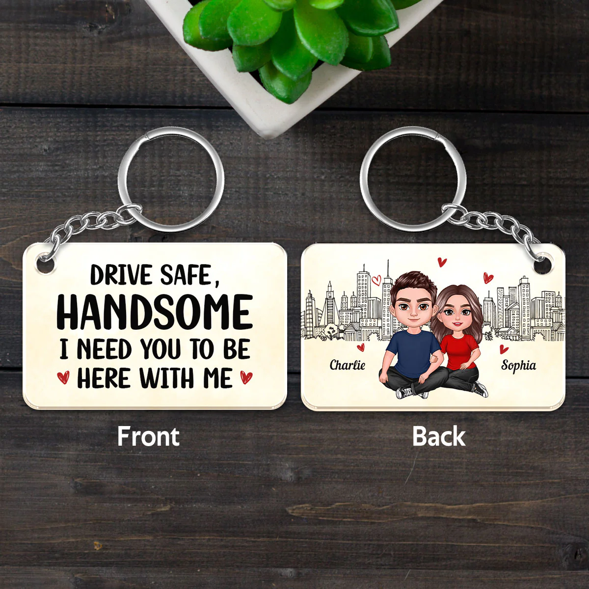 Couple Sitting Embracing Outline Background Personalized Acrylic Keychain - Image 5