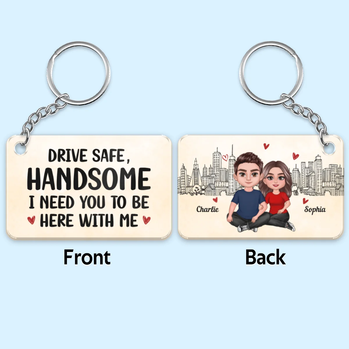 Couple Sitting Embracing Outline Background Personalized Acrylic Keychain - Image 6