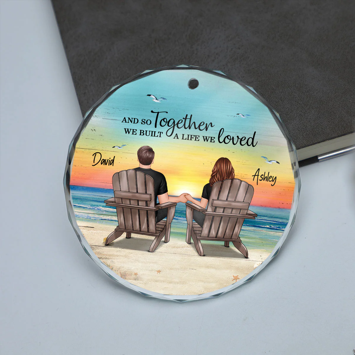 Couple Sitting Eternal Sunset Beach Personalized Circle Glass Ornament, Heartfelt Christmas Gift For Girlfriend, For Wife - Image 6