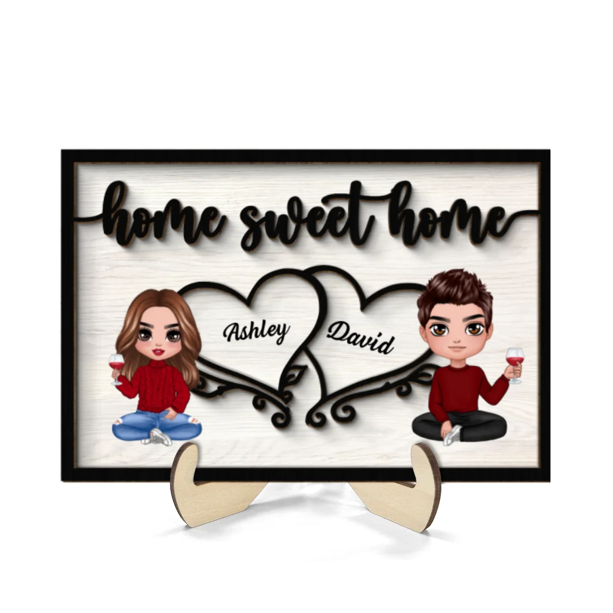 Couple Sitting Home Sweet Home Valentine‘s Day Gift For Him For Her Personalized 2-Layer Wooden Plaque - Image 10