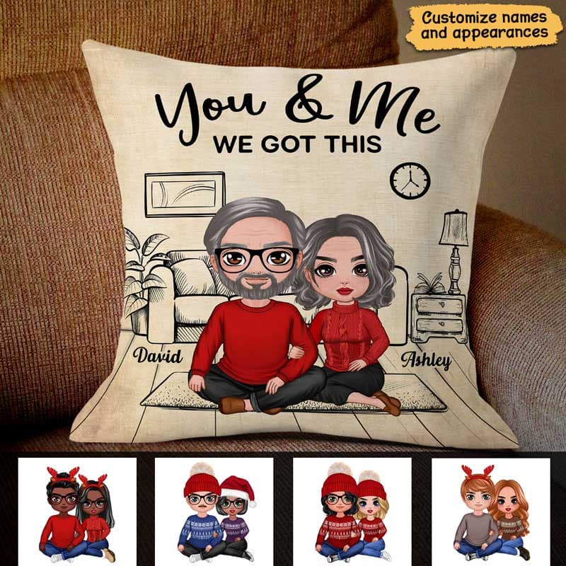 Couple Sitting In House Outline Background Personalized Pillow (Insert Included) - Image 2