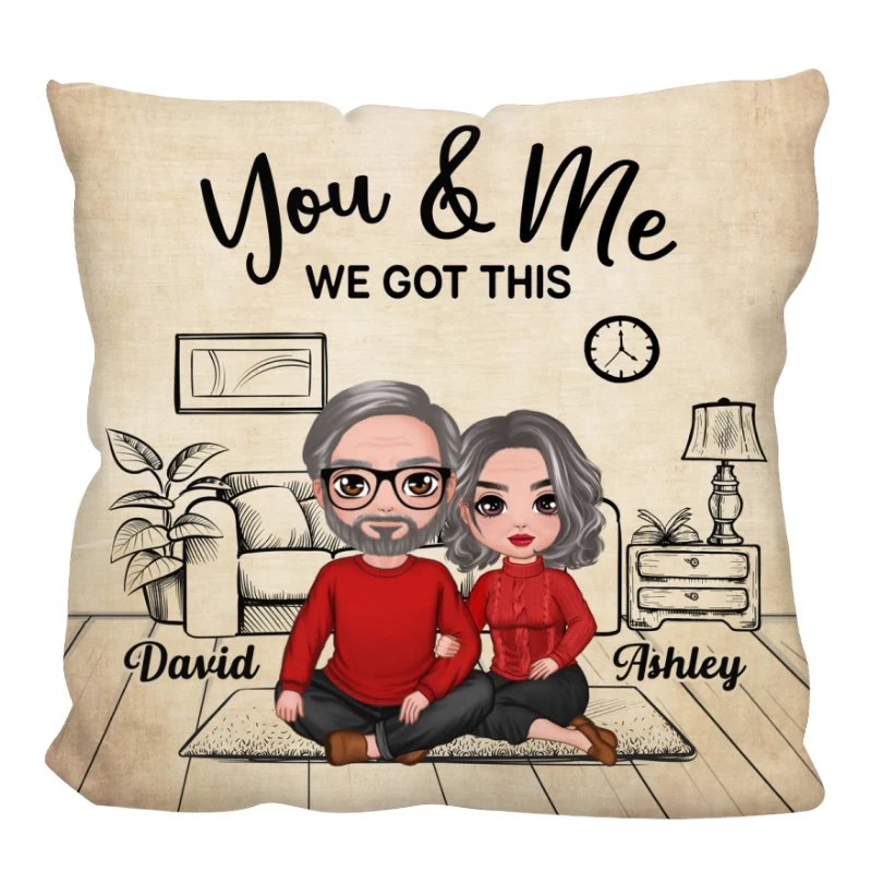 Couple Sitting In House Outline Background Personalized Pillow (Insert Included) - Image 3