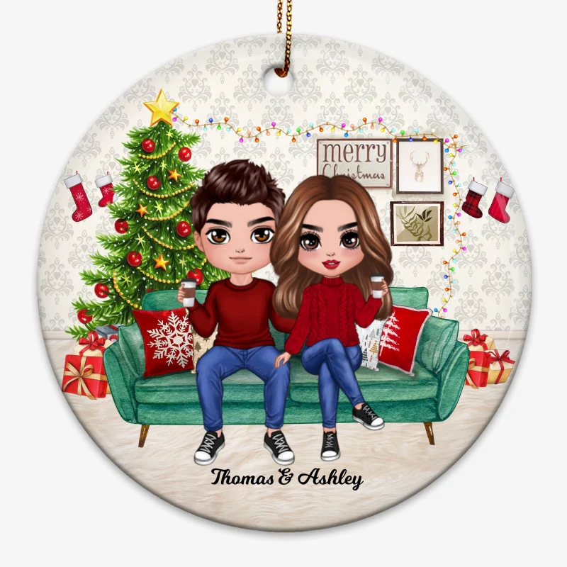 Couple Sitting In Living Room Personalized Circle Ornament - Image 3