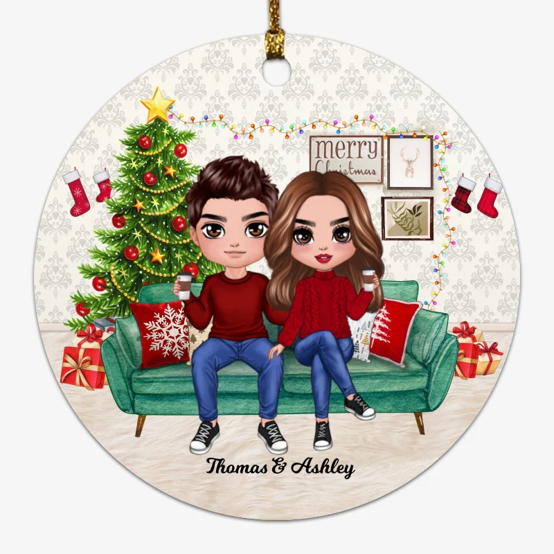 Couple Sitting In Living Room Personalized Circle Ornament - Image 4
