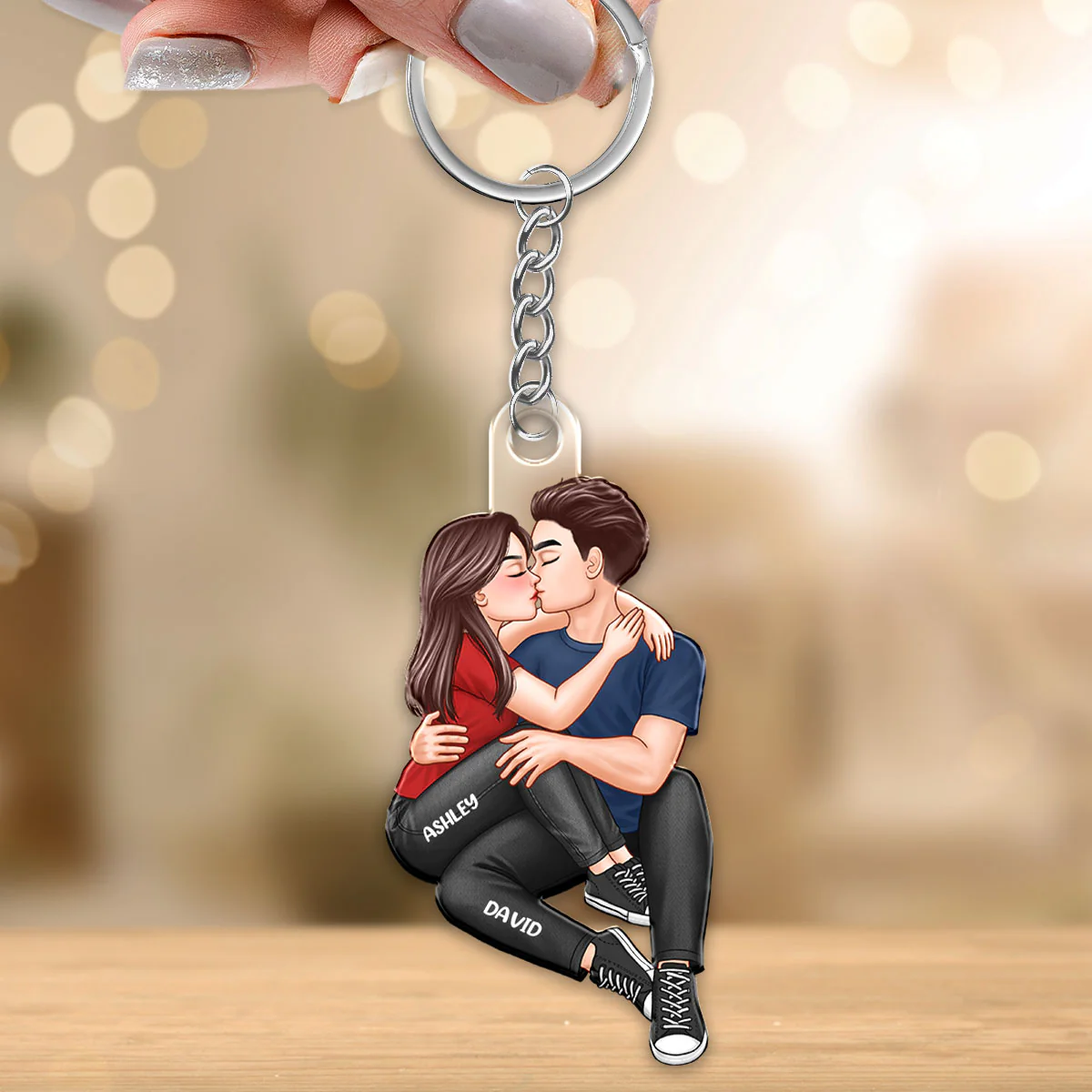 Couple Sitting Kissing Personalized Acrylic Keychain - Image 3