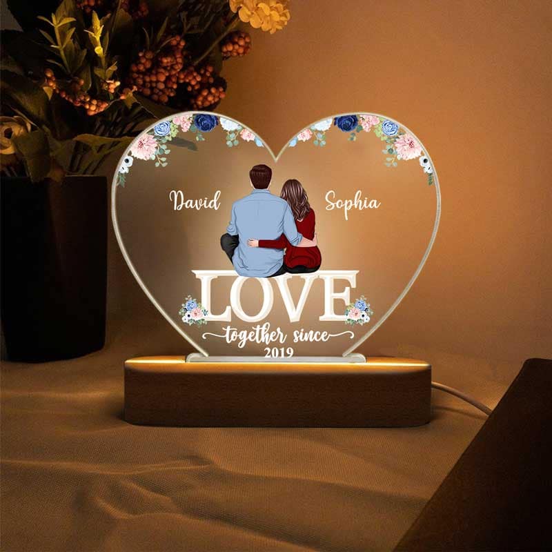 Couple Sitting Love Valentine‘s Day Gift For Him Gift For Her - Personalized Heart Plaque LED Night Light - Acrylic LED Lamp - Image 2