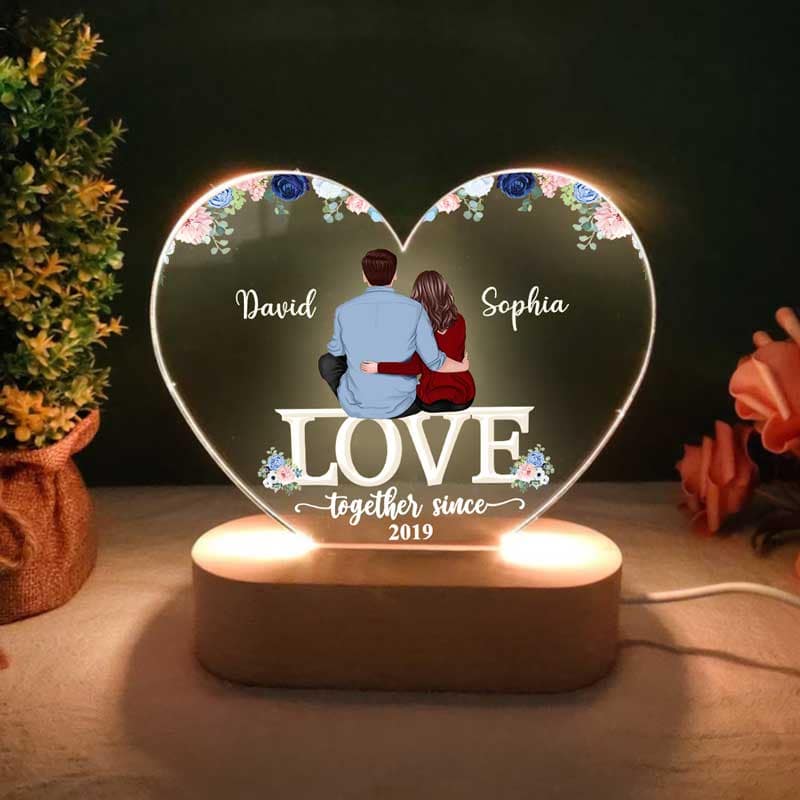 Couple Sitting Love Valentine‘s Day Gift For Him Gift For Her - Personalized Heart Plaque LED Night Light - Acrylic LED Lamp - Image 3