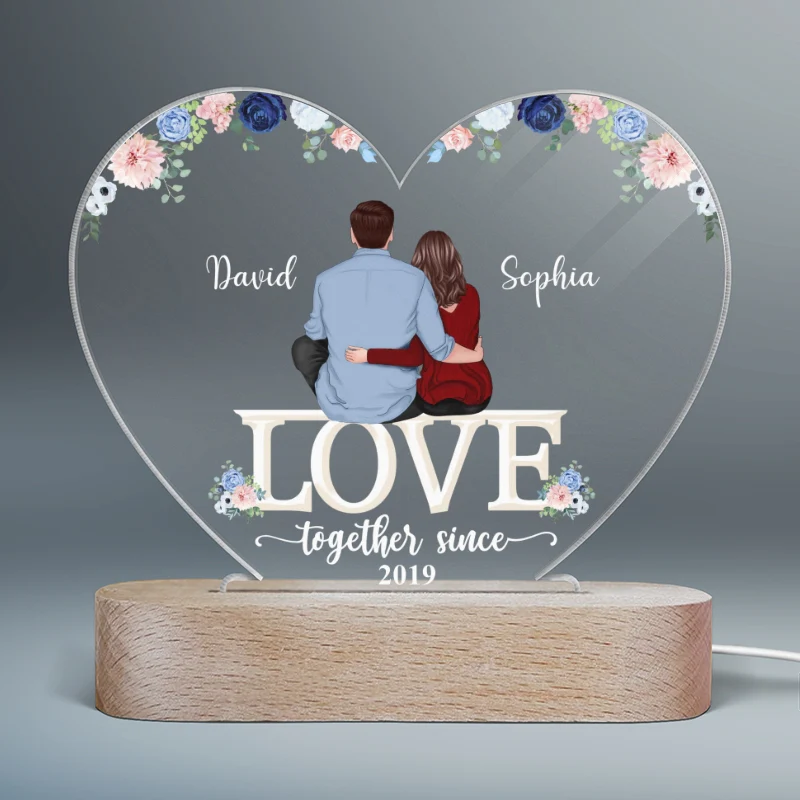 Couple Sitting Love Valentine‘s Day Gift For Him Gift For Her - Personalized Heart Plaque LED Night Light - Acrylic LED Lamp - Image 4