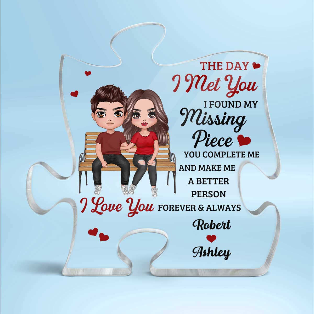 Couple Sitting On Bench Found My Missing Piece Personalized Puzzle Acrylic Plaque - Gift For Him Gift For Her - Image 2