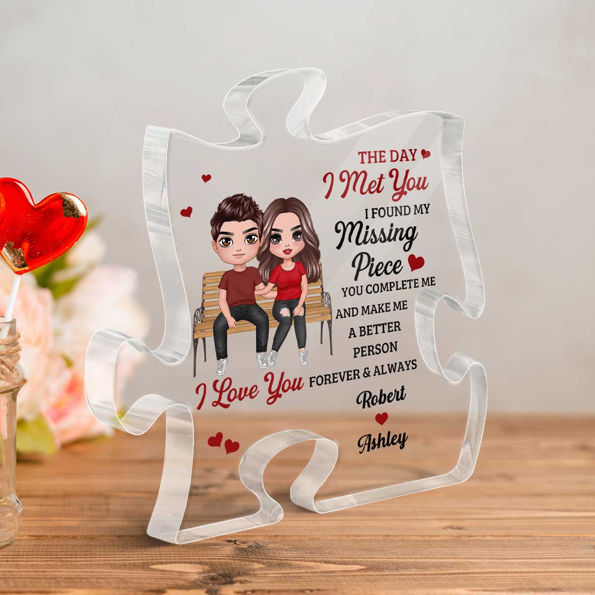Couple Sitting On Bench Found My Missing Piece Personalized Puzzle Acrylic Plaque - Gift For Him Gift For Her - Image 3