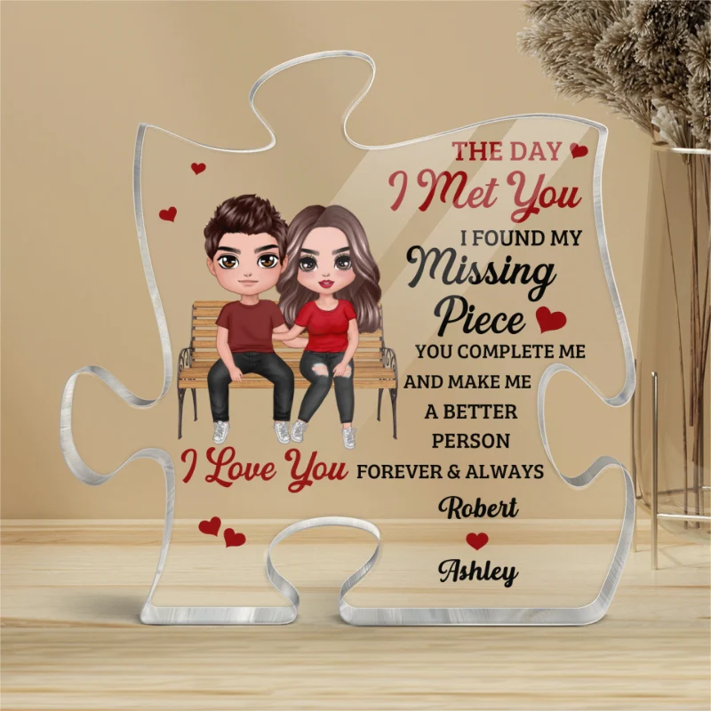 Couple Sitting On Bench Found My Missing Piece Personalized Puzzle Acrylic Plaque - Gift For Him Gift For Her - Image 4