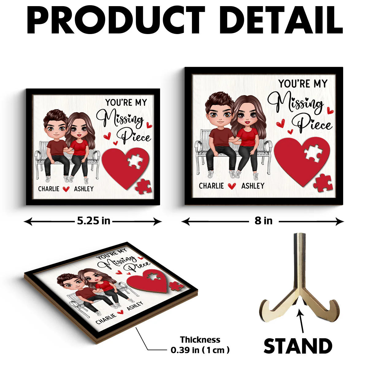 Couple Sitting On Bench Red Heart Valentine‘s Day Gift For Her Gift For Him Personalized 2-Layer Wooden Plaque - Image 6