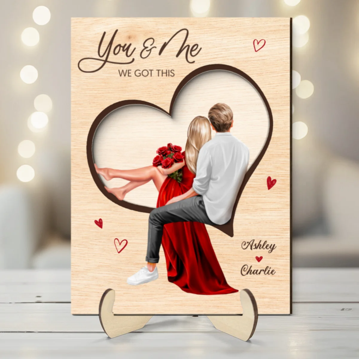 Couple Sitting On Heart Engraved Personalized 2-Layer Wooden Plaque, gift, Anniversary Gift for Couples - Image 8