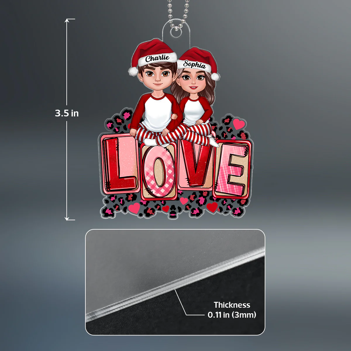 Couple Sitting On Love Pink Leopard Personalized Acrylic Ornament - Image 4