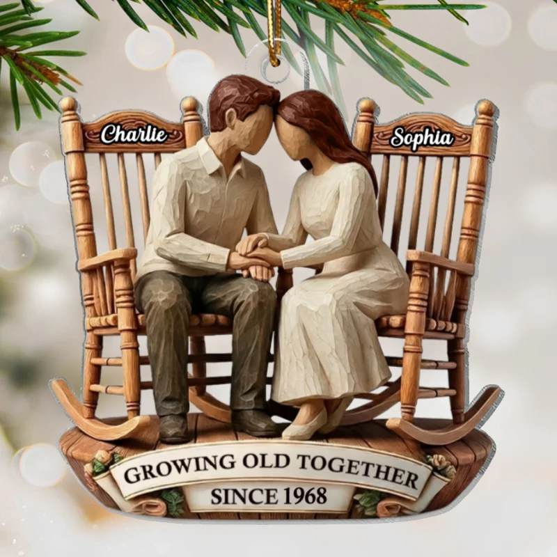 Couple Sitting On Rocking Chairs Faux Wood - Personalized Acrylic Ornament - Heartwarming Christmas Gift For Him, For Her, For Couple - Image 10