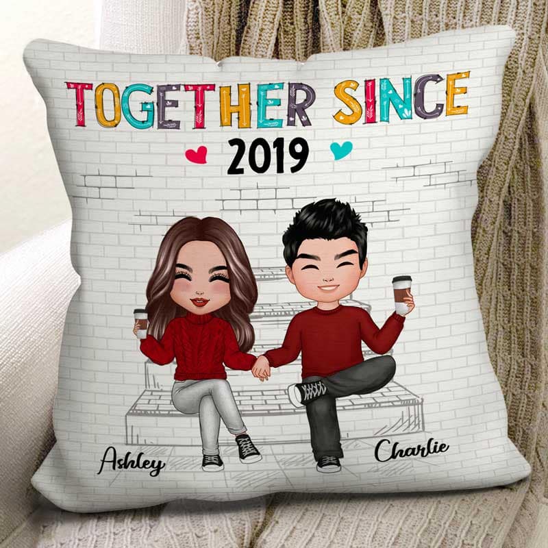 Couple Sitting On Stairs Colorful Personalized Pillow - Image 2