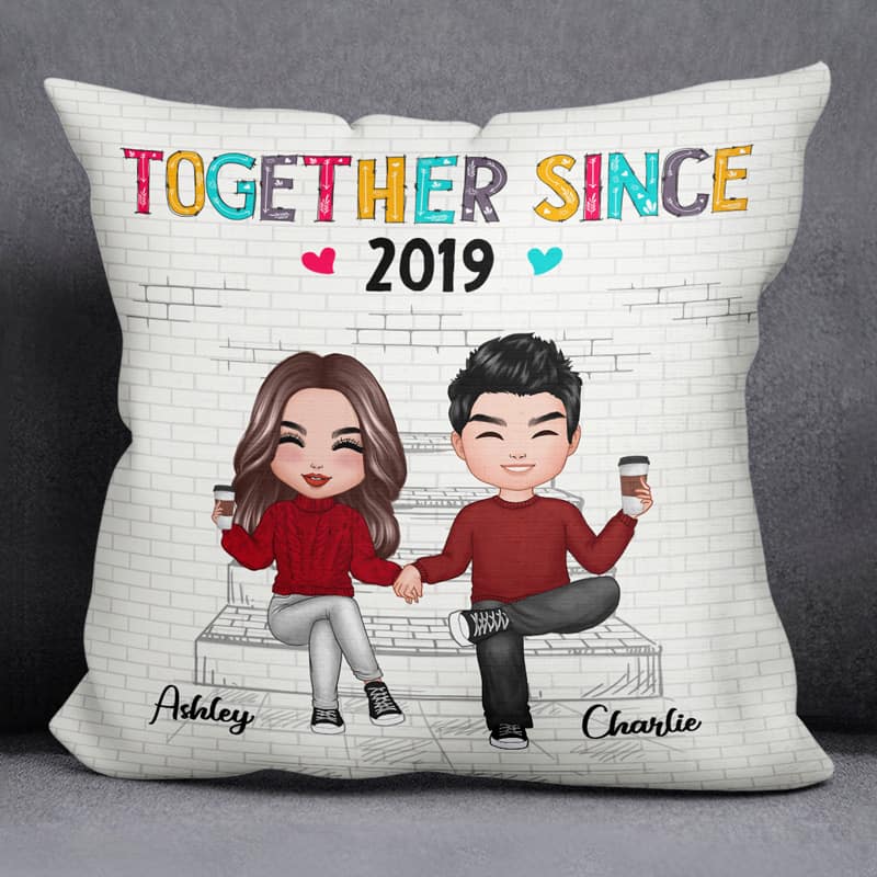 Couple Sitting On Stairs Colorful Personalized Pillow - Image 3