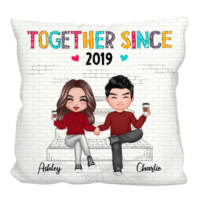 Couple Sitting On Stairs Colorful Personalized Pillow - Image 4