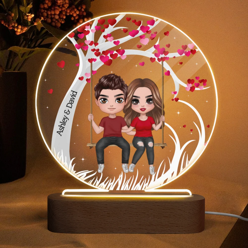 Couple Sitting On Swing Personalized Acrylic Circle LED Lamp Night Light - Image 4